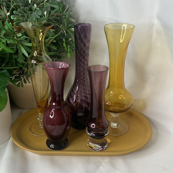 Vintage Amber and amethyst blown glass bud vase collection - Picture 10 of 15
